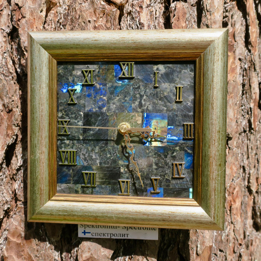 Seinäkello Spektroliitti mosaiikki kehyksellä 20x20cm nro54C