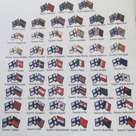 Pinssi lippupari Suomen lippu ja muun maan lippu, valitse