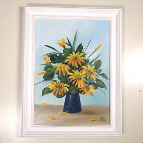 Taulu keltaiset kukat maljakossa, maalaus A 