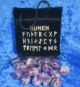 Riimukivet ametistiriimut, säilytyspussi, ohjeet