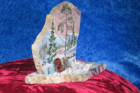 Pöytäkoriste kivimurskalla dolomiittille talvimaisema 16x8x13cm