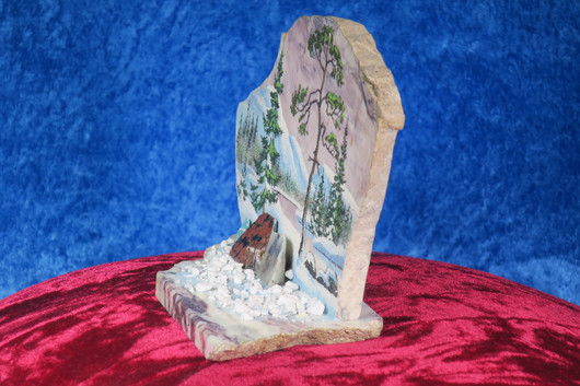 Pöytäkoriste kivimurskalla dolomiittille talvimaisema 16x8x13cm