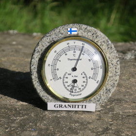Lämpömittari ja kosteusmittari pöydälle. Suomalaista graniittia. 