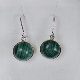 Hopeakorvakorut malakiitti pyöreä 12mm nroA