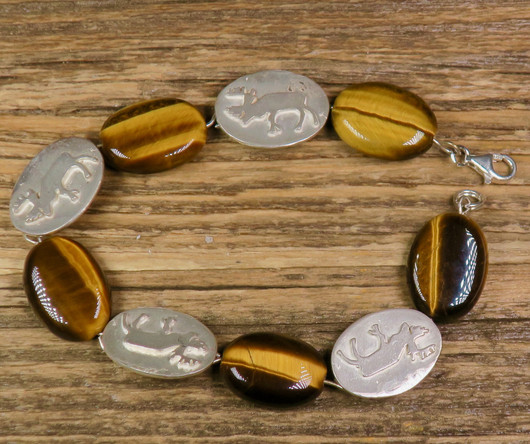 Rannekoru tiikerinsilmä ja porot 925-hopea Suomikoru 18cm. 