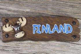 Magneetti Finland, hirvi 85x30mm puukyltti