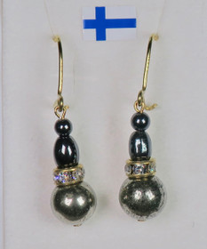 Korvakorut pyriitti ja hematiitti, zirkonirenkain koristeltu PYR6k