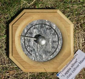 Saunalämpömittari poimuliuskekivi Lappia silver 13x13,5cm 8-kulmainen