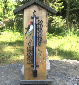 Lämpömittari lintu, puuta, korkeus 60cm ulkolämpömittari