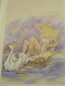 korttikuva: keiju ja joutsen, koko n. 7x10cm