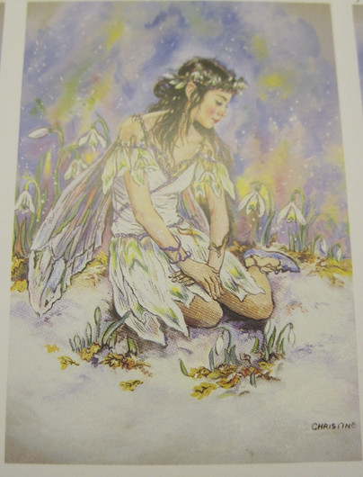 korttikuva keiju ja lumikellot  7x10cm