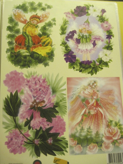 Korttikuva A4 arkki kukkakeijut, 4 erilaista