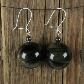 Korvakorut haukansilmä 16mm ja hematiitti