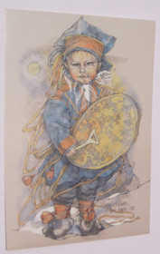 Postikortti POIKA noitarumpu ja pieni lapinpoika, piirretty