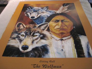 Juliste Intiaani Sitting Bull The wolfman ja kaksi sutta 40x50cm