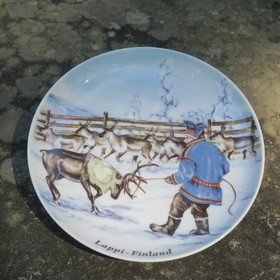 Seinälautanen 12cm poro ja poromies, poroerotus