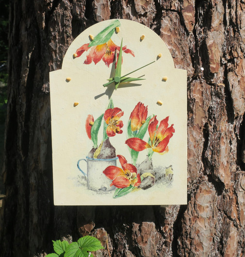 Seinäkello tulppaanit 30x22cm tunnin merkit jaspista