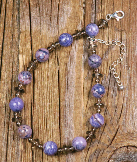 Rannekoru savukvartsi ja violetti 8mm akaatti 20-25cm SOILA