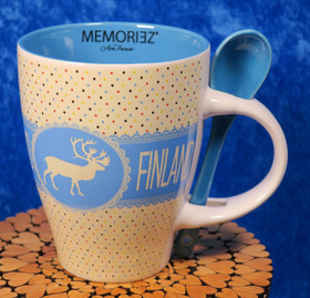 Muki ja lusikka Poro, Finland  Beige/sininen nro f99a mug