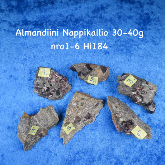 Almandiini granaatti raaka 30-40g nro1-6 Nappikallio Hi184 Valitse