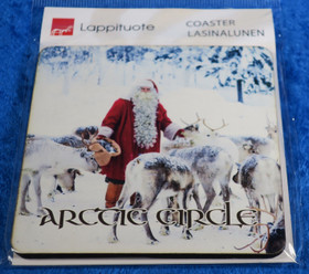 Lasinalunen joulupukki ja porotokka 10x10cm, Arctic circle