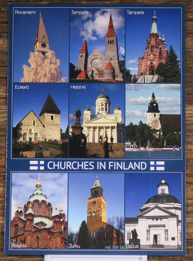 Postikortti Suomen kirkkoja- Churches in Finland