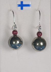 Korvakorut pyriitti 10mm ja almandiini granaatti 4mm PYR4