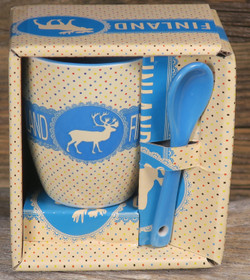 Espressokuppi ja lusikka Poro, Finland. Beige/sininen, f99d