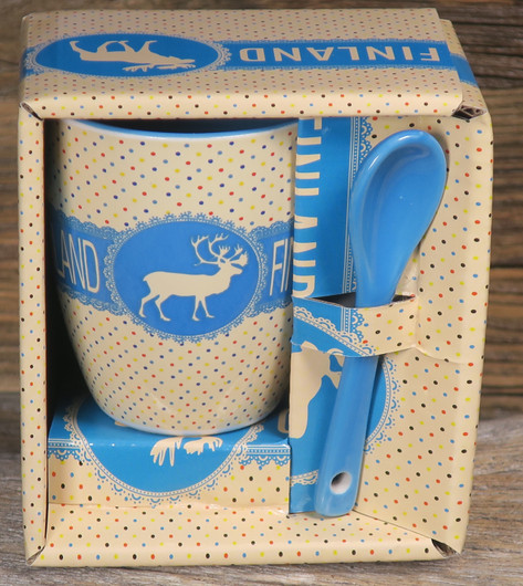 Espressokuppi ja lusikka Poro, Finland. Beige/sininen, f99d