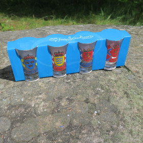 Shottilasit 4 kpl pakkaus NORDIC Finland, Sweden, Danmark, Norge liput