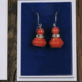 Korvakorut koralli punaiset zirkonikoristein. Alli7