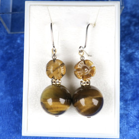 Korvakorut tiikerinsilmä 12mm ja kukka, zirkonikoristein