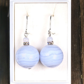 Korvakorut kalsedoni 16mm, zirkonikoristein KAISA