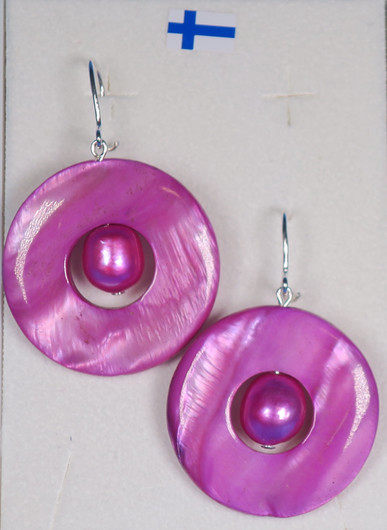 Korvakorut helmiäisrengas ja helmi PINKKI