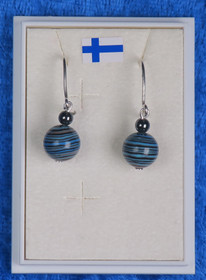 Korvakorut akaatti raitakivi turkoosi-musta-ruskea 8mm ja hematiitti