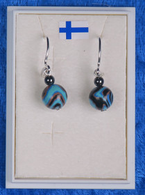 Korvakorut akaatti raitakivi turkoosi-musta-ruskea 8mm ja hematiitti