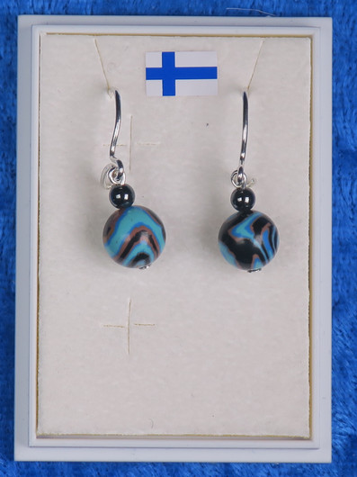 Korvakorut akaatti raitakivi turkoosi-musta-ruskea 8mm ja hematiitti