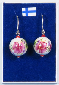 Korvakorut keramiikkahelmi punaiset kukat, akaatti