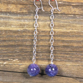 Korvakorut tsharoiitti 14mm hopeiset pitkät ketjukorvakorut