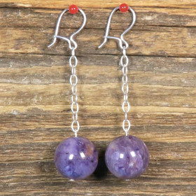 Korvakorut tsharoiitti 14mm hopeiset ketjukorvakorut