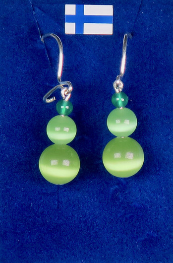 Korvakorut vihreä lumiukko kissansilmälasi ja akaatti 