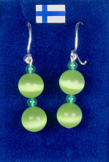 Korvakorut vihreä kissansilmälasi ja akaatti nro vtvt