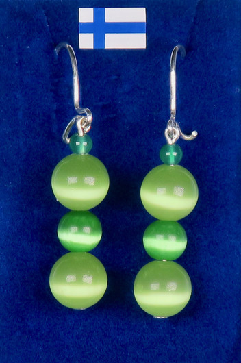 Korvakorut vihreä kissansilmälasi ja akaatti nro vtvt3