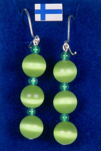 Korvakorut vihreä kissansilmälasi ja akaatti nro vtvtvt