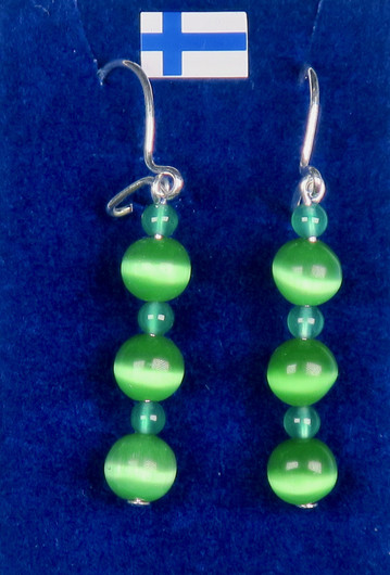 Korvakorut vihreä kissansilmälasi ja akaatti nro ttttt