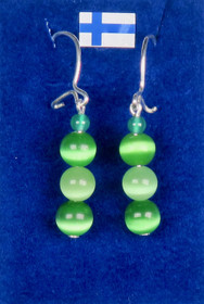 Korvakorut vihreä kissansilmälasi ja akaatti nro tvtt