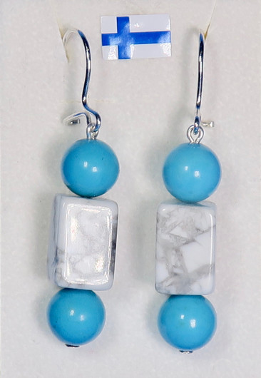 Korvakorut valkoinen ja turkoosivärjätty magnesiitti, kookkaat 8K8