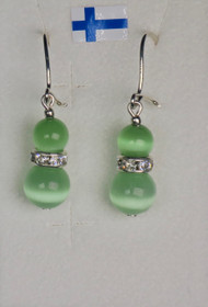 Korvakorut vaaleanvihreä kissansilmälasi zirkonikoristein 8z6