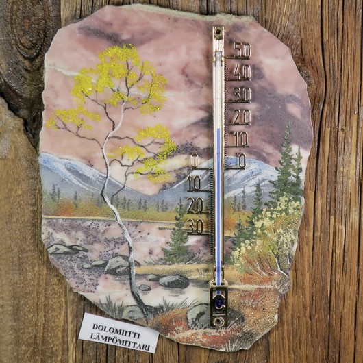 Lämpömittari syksyinen lapin kivimurskamaisema 18x14cm KU