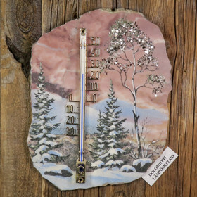 Lämpömittari talvinen tunturimaisema, puita 19x14cm GN